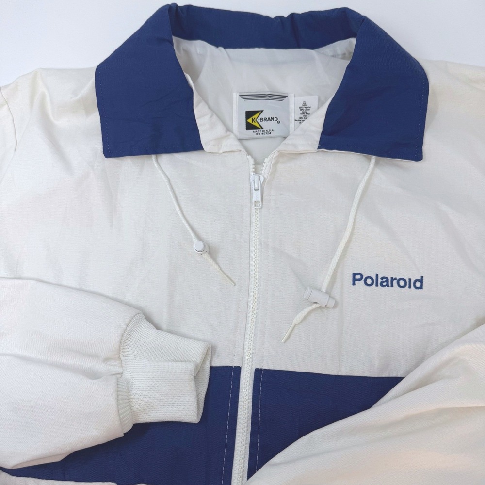 Vintage K-Brand Polaroid Windbreaker Jacket Mens XL White Blue Made in USA Zip